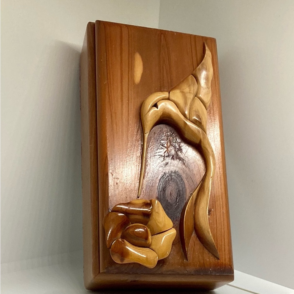 Rare❣️ Beautiful Wood Hummingbird Flower Trinket Storage Decorative Box Art - Picture 4 of 13